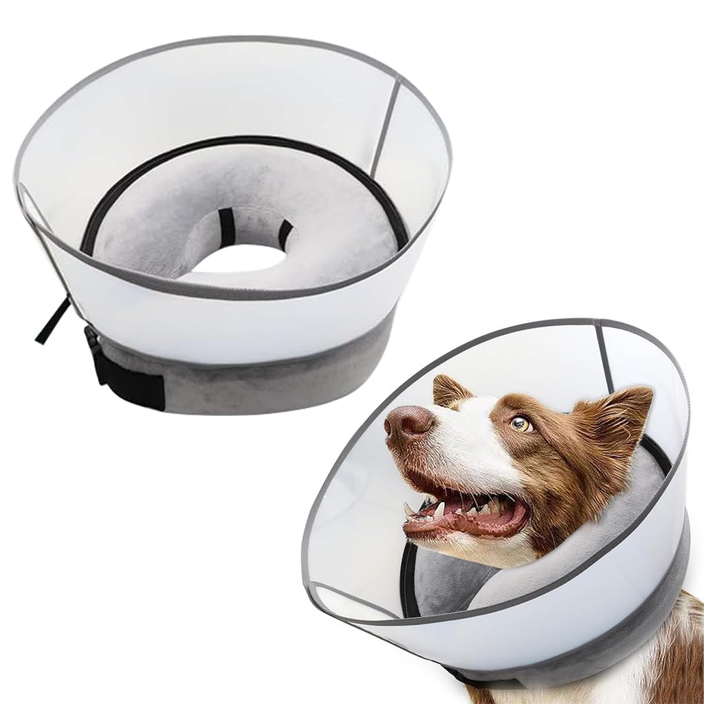 Qpets Dog Cone Collar, Inflatable Cushion Pillow Cone Collar for Dog Adjustable Hook and Loop Closure, After Surgery Dog Recovery Cone Collar Protective Collar for Dogs Cats - XL Qpets Dog Cone Collar, Inflatable Cushion Pillow Cone Collar for Dog Adjustable Hook and Loop Closure, After Surgery Dog Recovery Cone Collar Protective Collar for Dogs Cats - XL